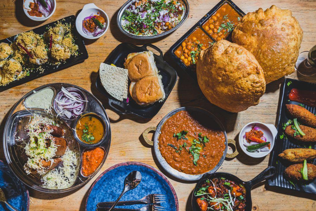 Birds eye view of Indian curry plates