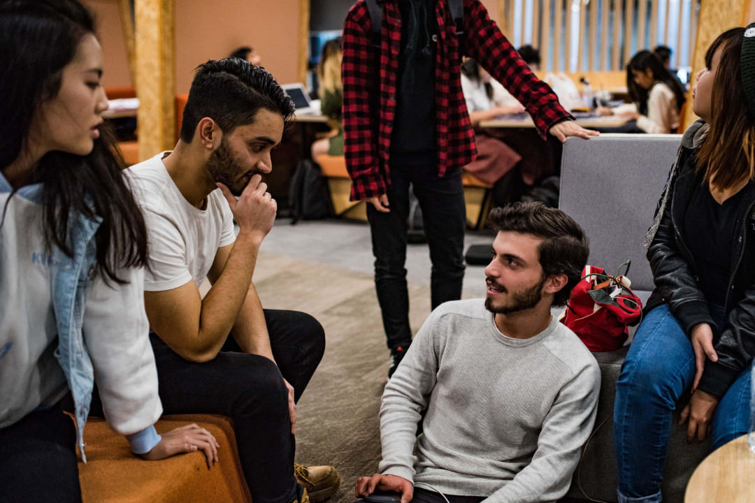 Image of students collaborating in one of Western Sydney Universities open spaces