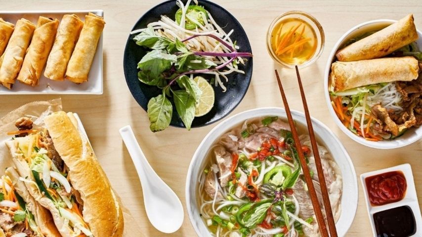 Vietnamese soup, spring rolls, bahn mi
