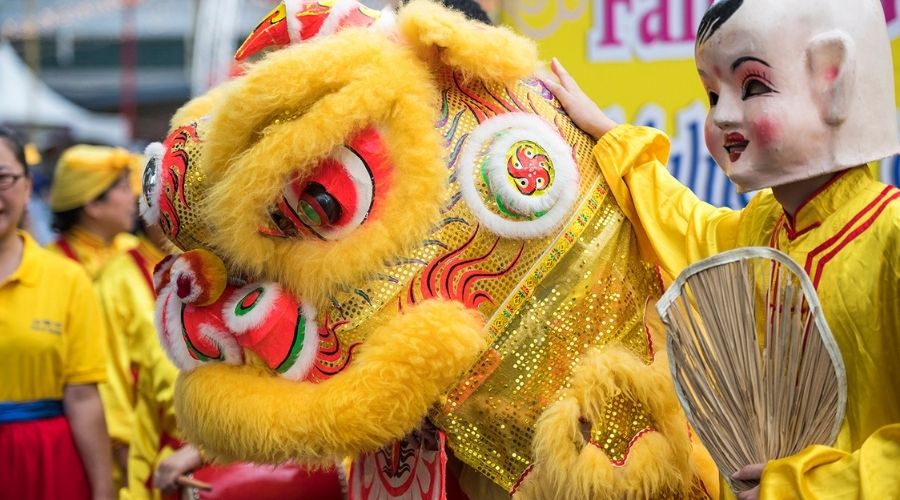 Yellow Lunar New Year Dancing Dragon