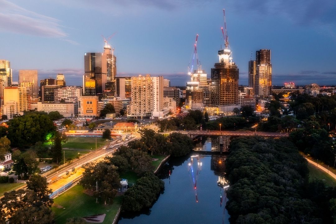 nighttime city views of Parramatta