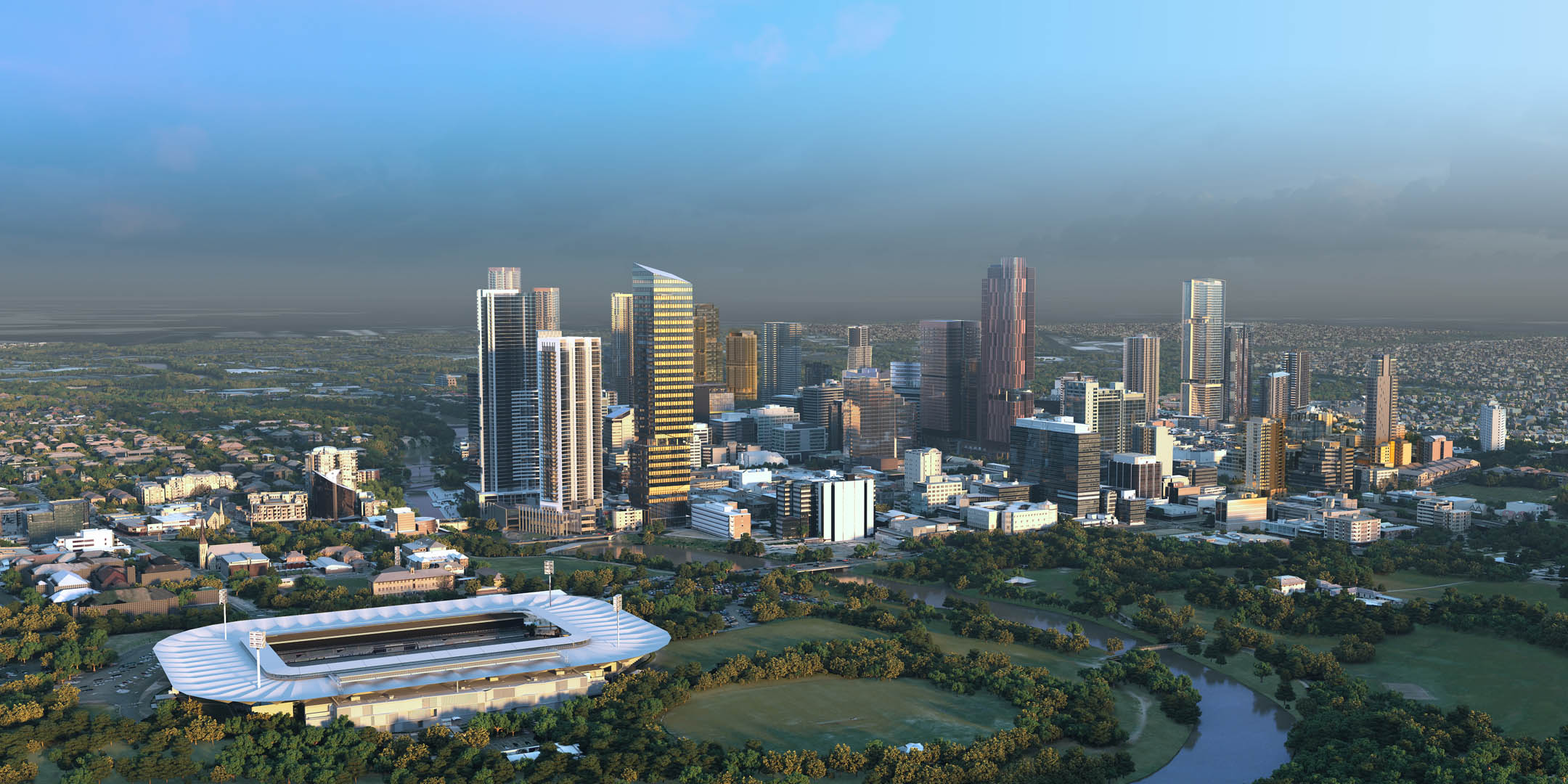 Aerial render of Parramatta CBD