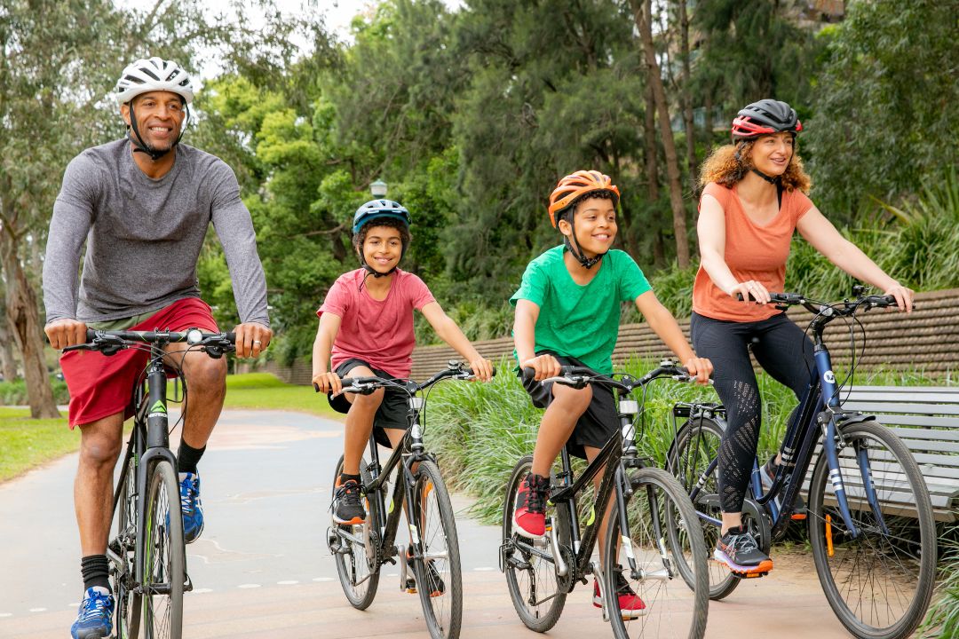 Family riding bikes