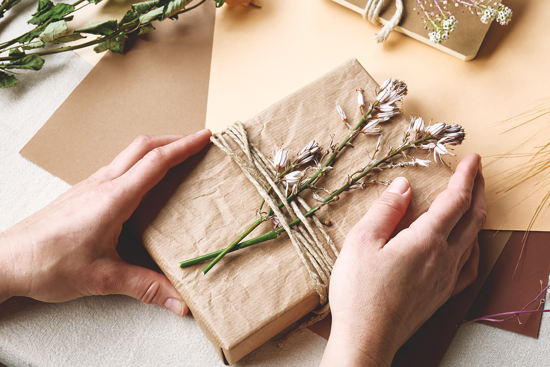 Gift wrapped in brown paper