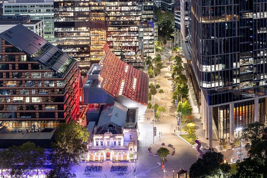 PHIVE and Parramatta Town Hall under lights in the evening