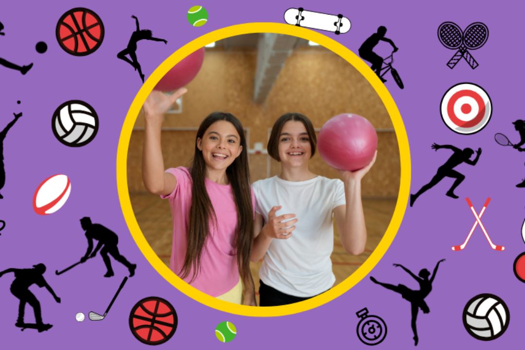 Smiling girls holding a dodgeball