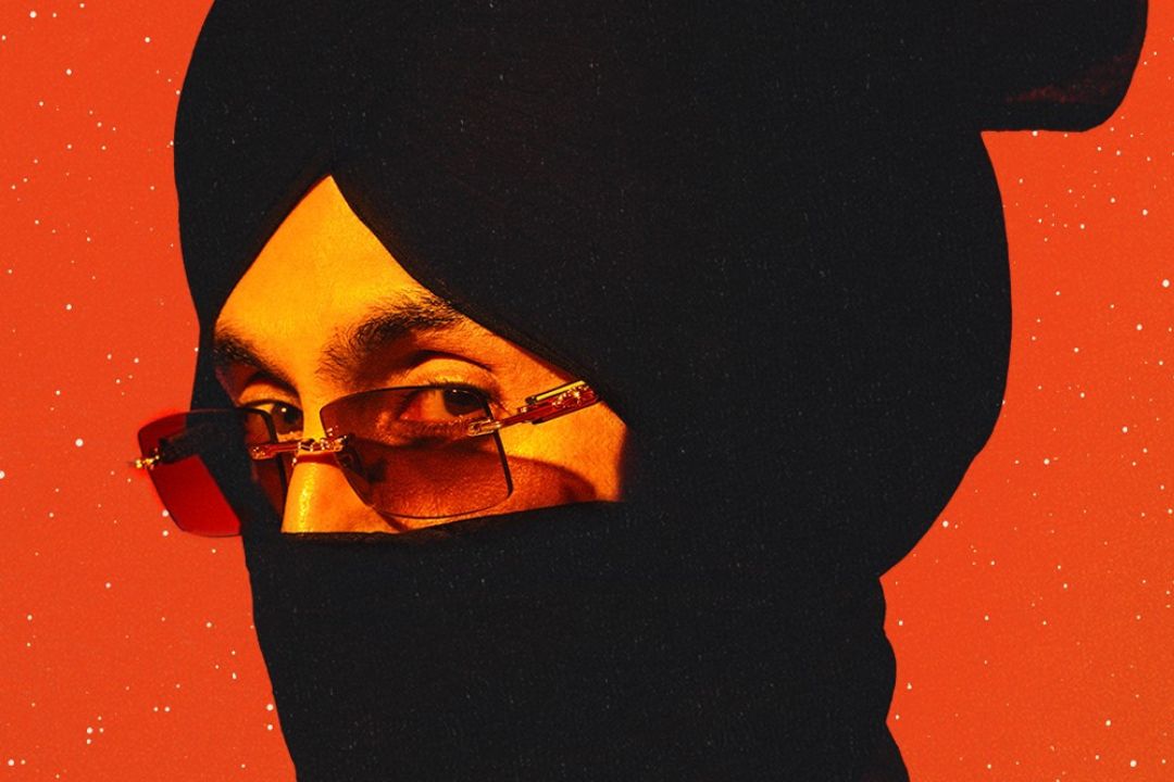 Stylized illustration of a person wearing a turban and sunglasses. The silhouette is in black against a vibrant orange background, conveying mystery and boldness.