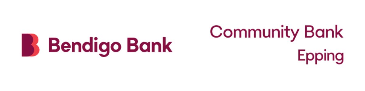 Bendigo Bank logo beside the words “Community Bank Epping” in burgundy and magenta on a clean white background.