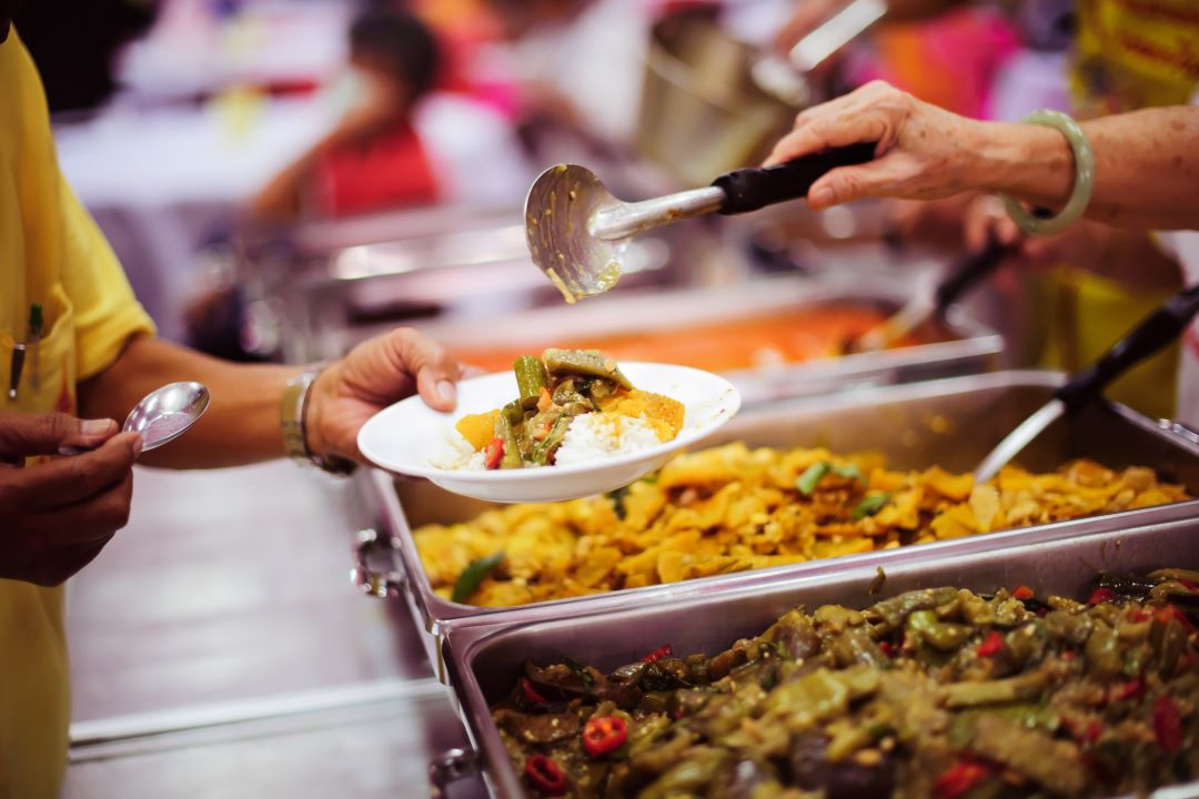 Food in trays being served