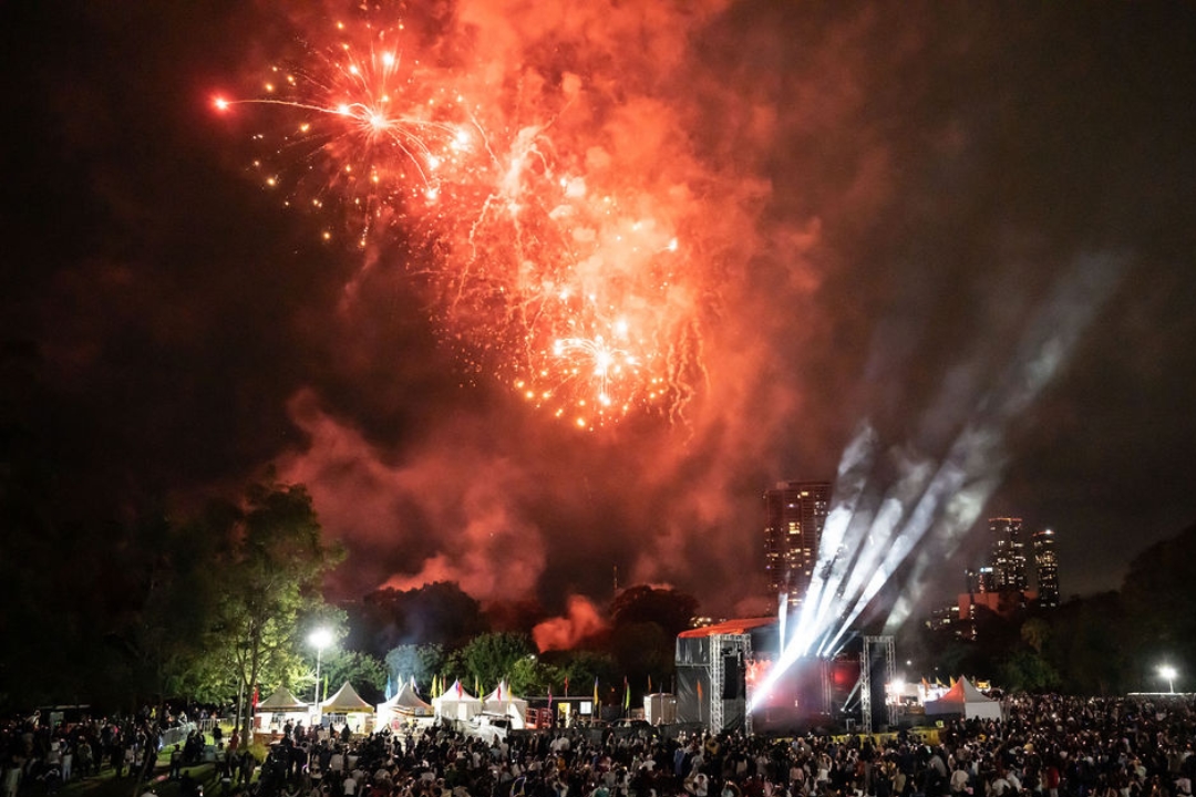 Fireworks above a stage