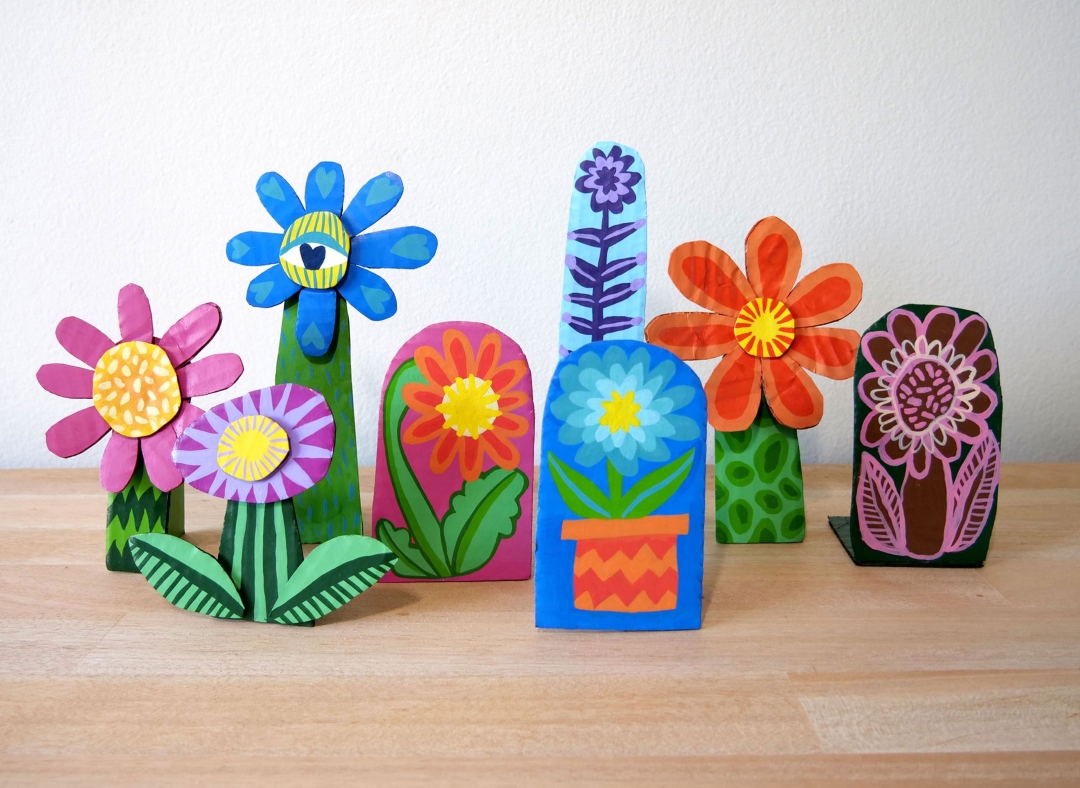 Bright and colourful cardboard flowers