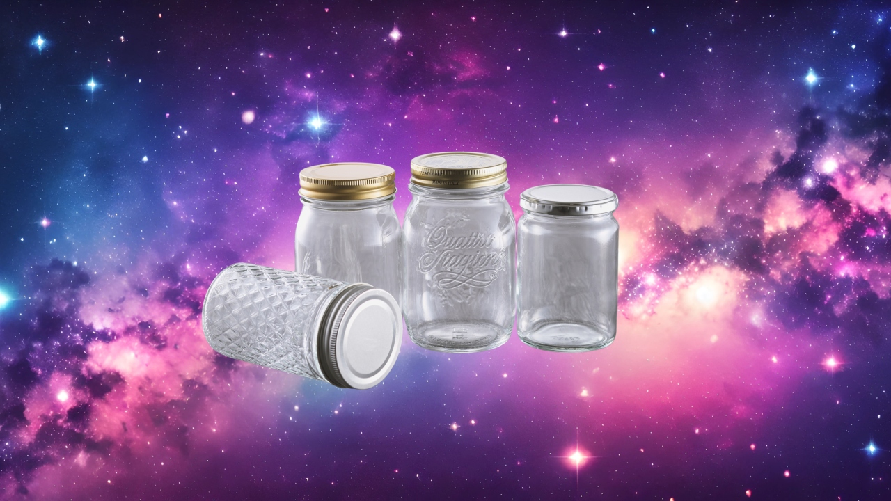 Glass jars with galaxy backdrop