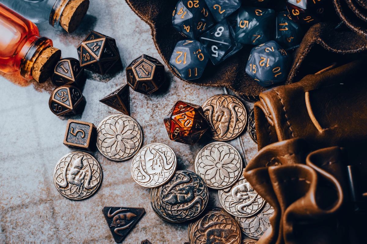 Dice and game counters on table