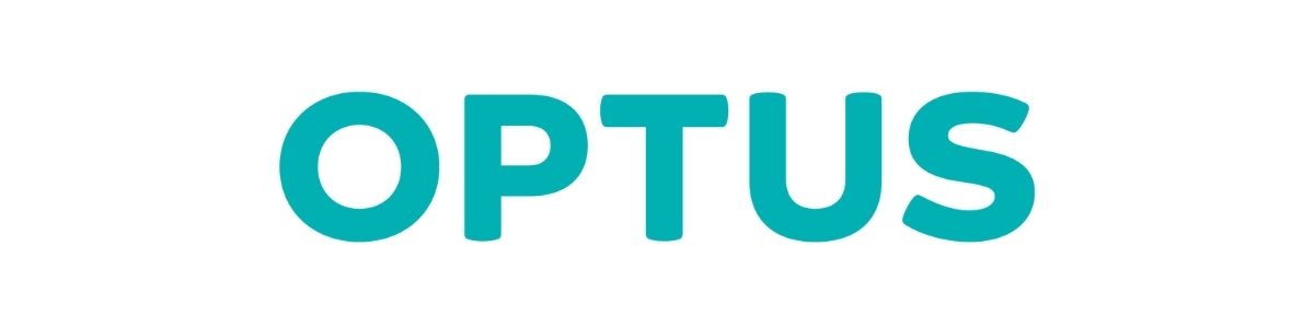 The Optus logo appears in bold turquoise capital letters centered on a plain white background, conveying a clean, modern, professional brand identity.