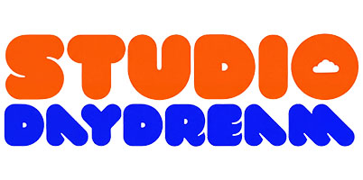 Bold logo with the words "STUDIO" in vibrant orange and "DAYDREAM" in deep blue. The playful, rounded font conveys creativity and fun.