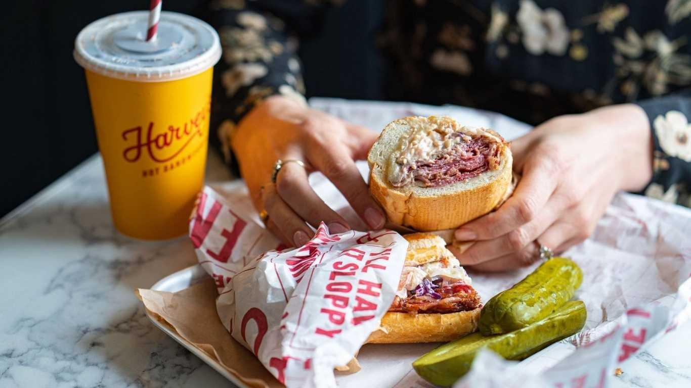 Milk shake and hot sandwich from Harveys