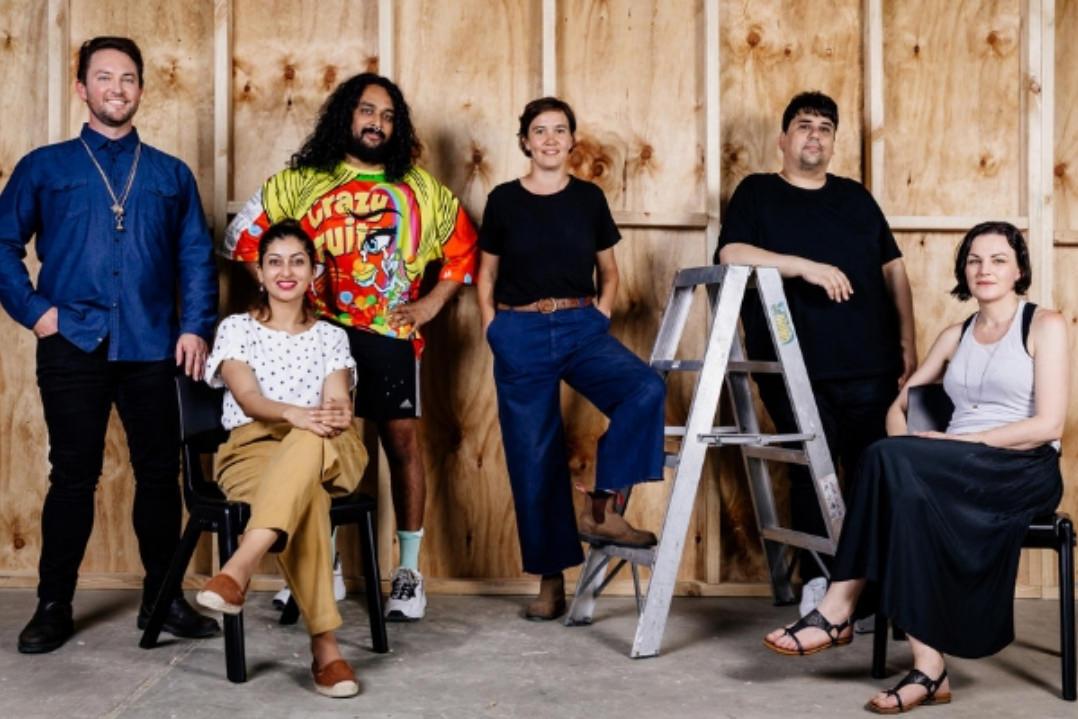 Image of a group of 6 resident artists taking up residence at the new Rydalmere Parramatta Artists Studios