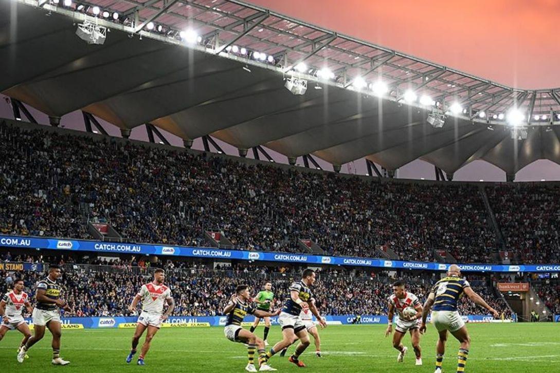 eels players playing a game at bankwest stadium