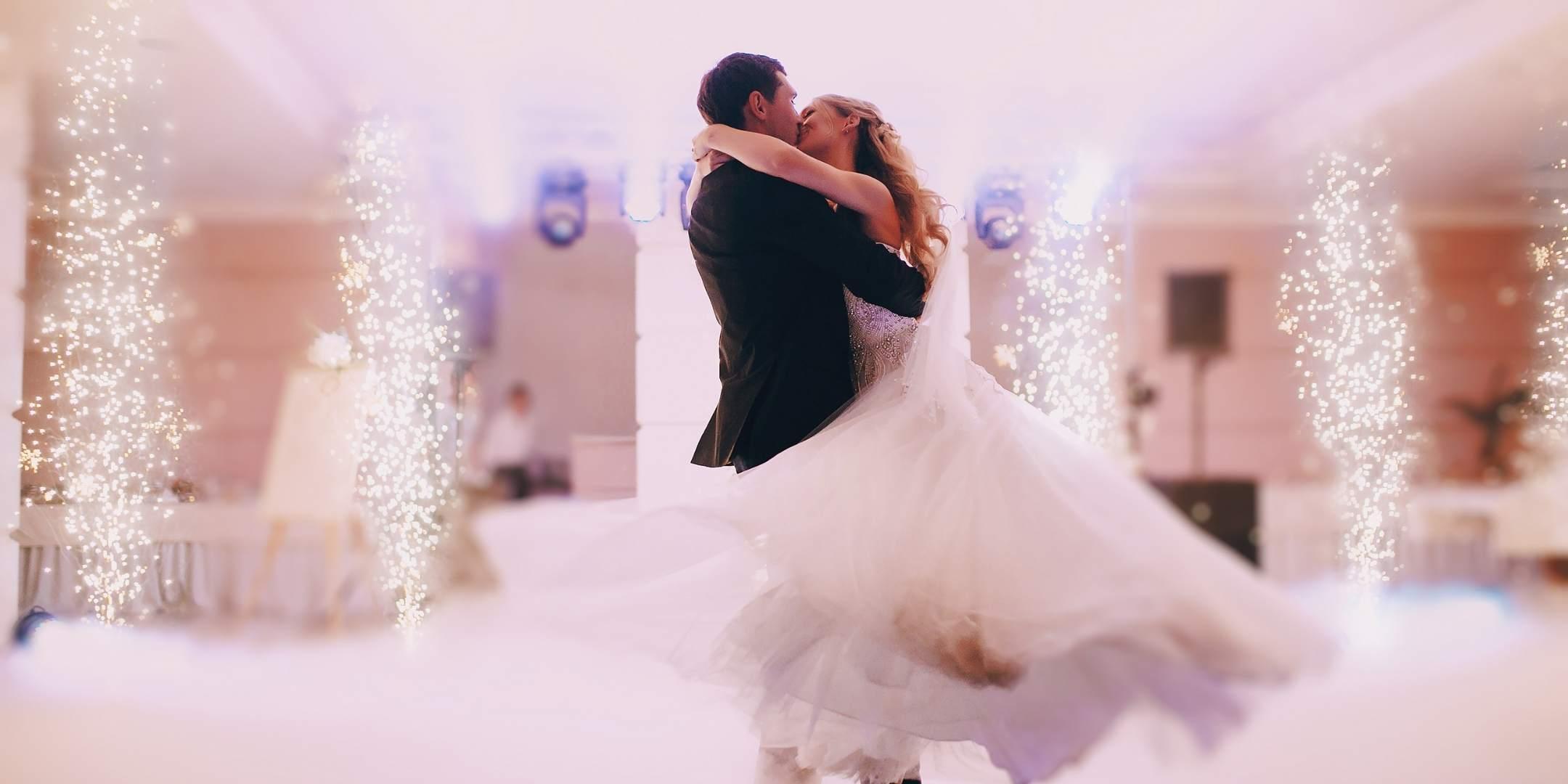 Bride and groom dancing