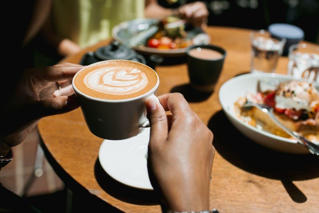 coffee with breakfast food