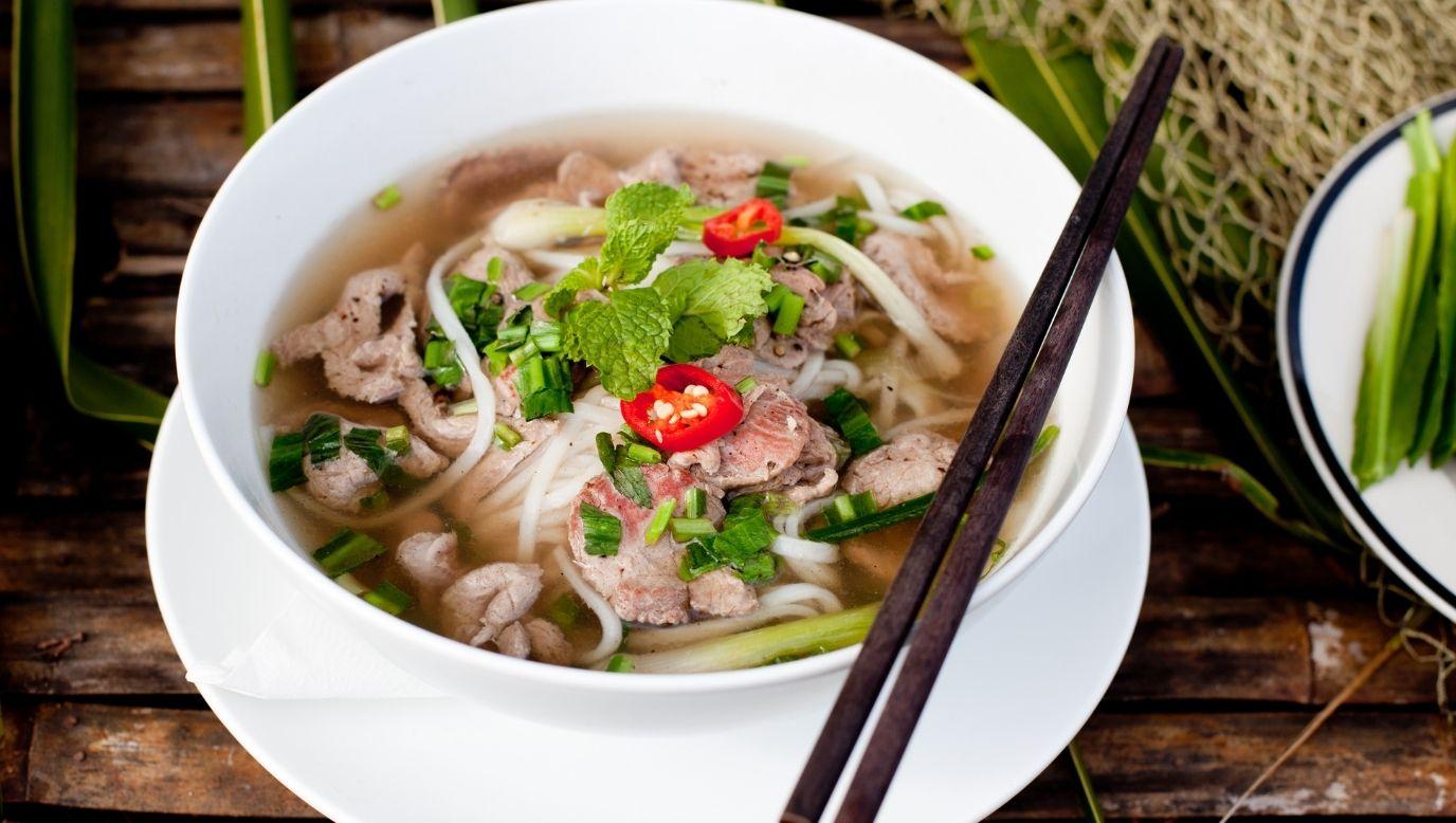 Beef Pho with chillis and basil