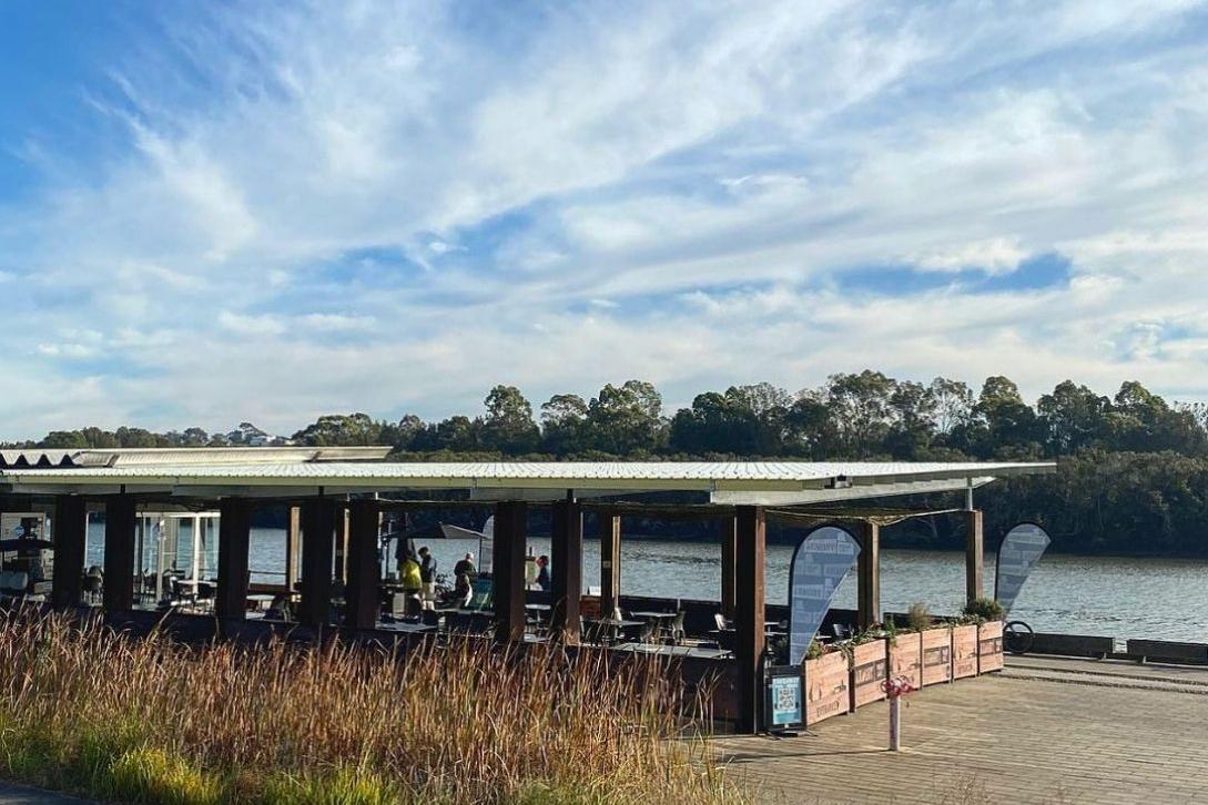 armory wharf cafe view at the riverfront