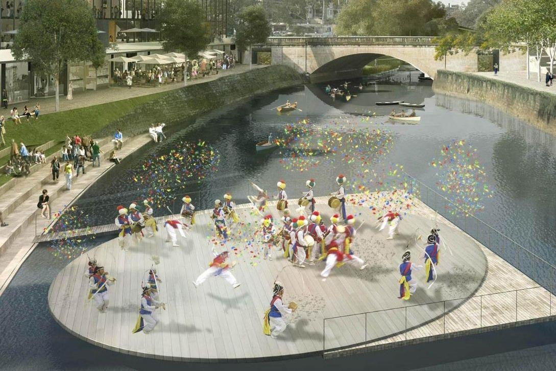 artistic impression of future river foreshore public space