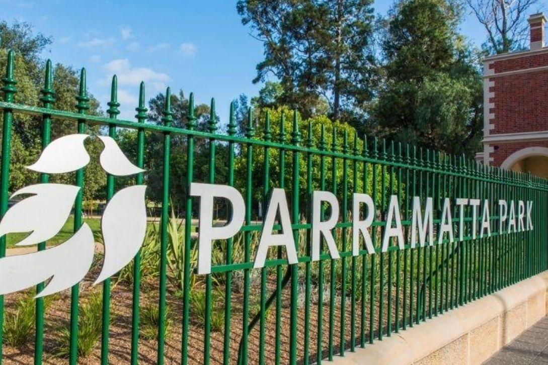 parramatta park sign on gate
