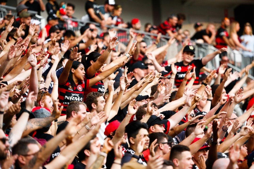 Wanderers fans cheering in a stadium