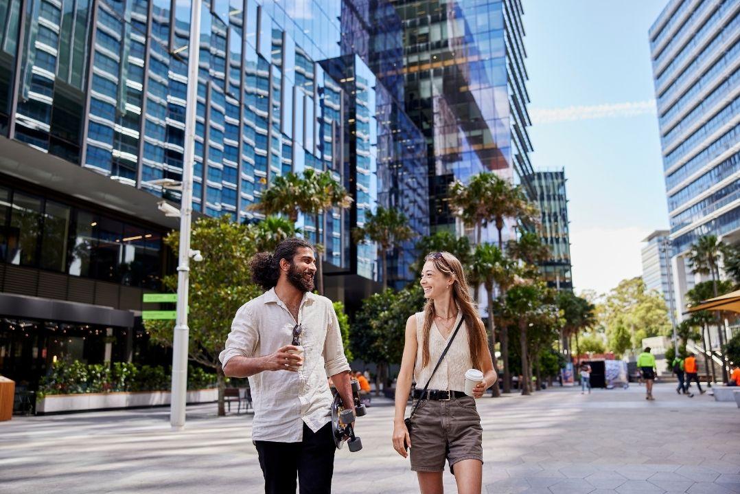 University students walking in Parramatta Square,