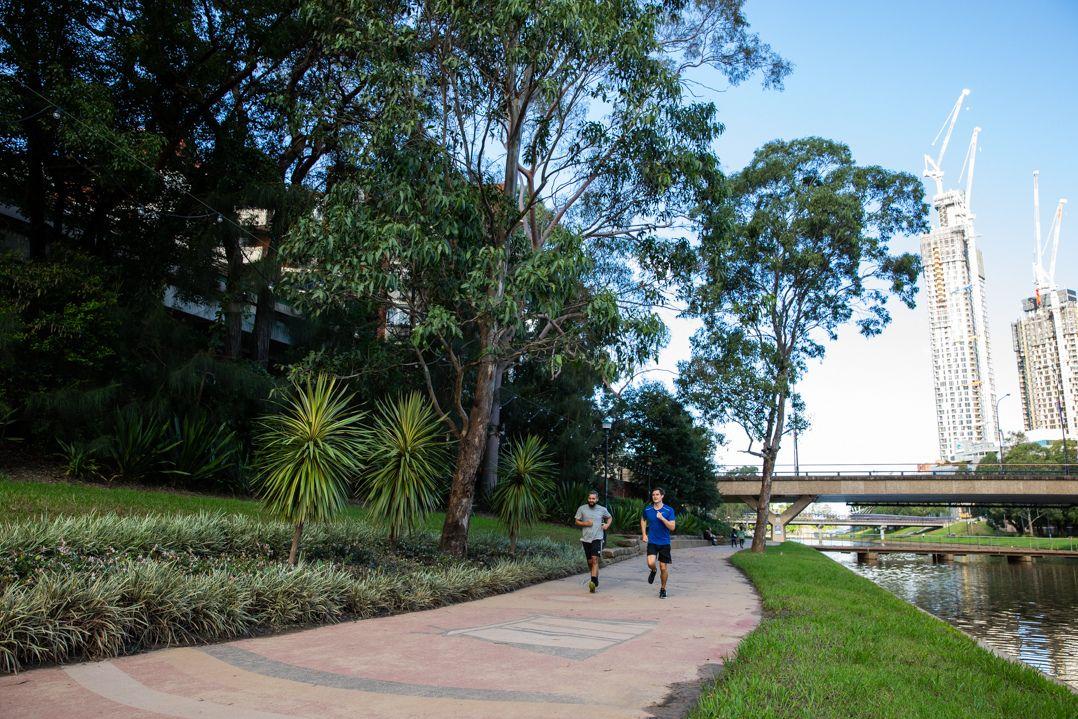 Two workers are exercising in Parramatta