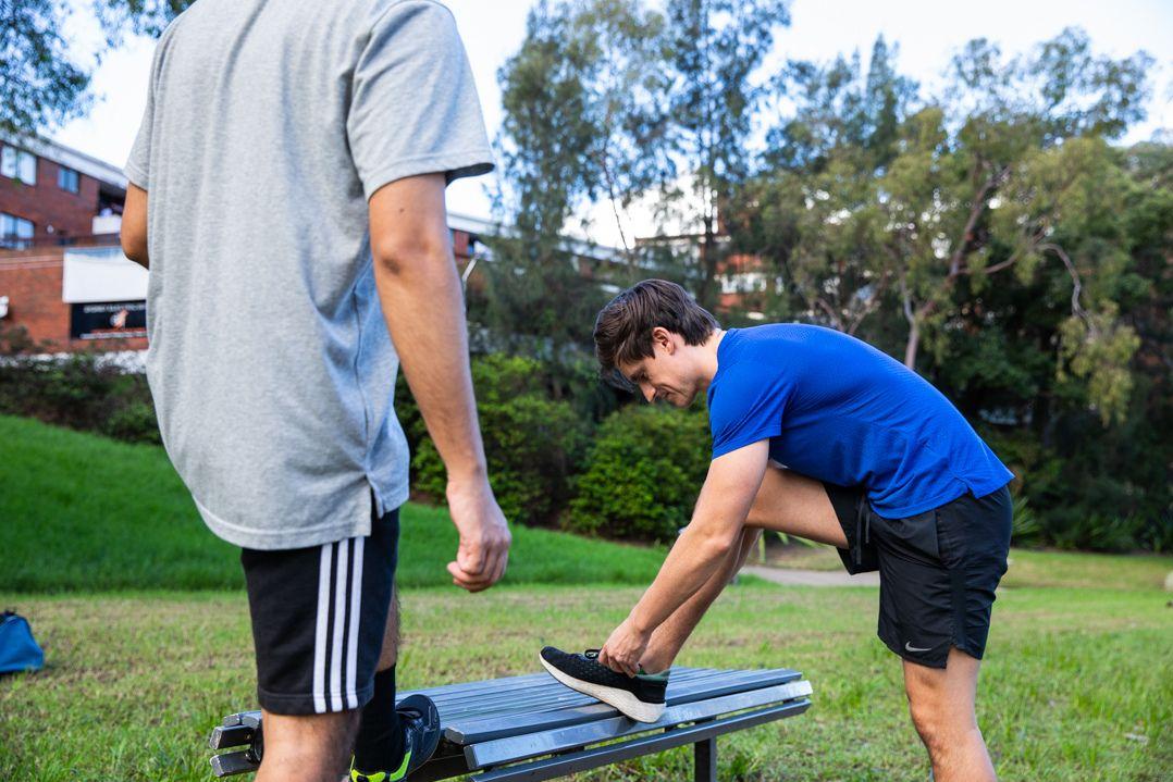 Two workers exercising in Parramatta