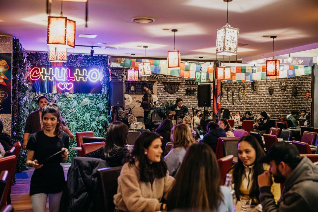 Interior shot of restaurant filled with people