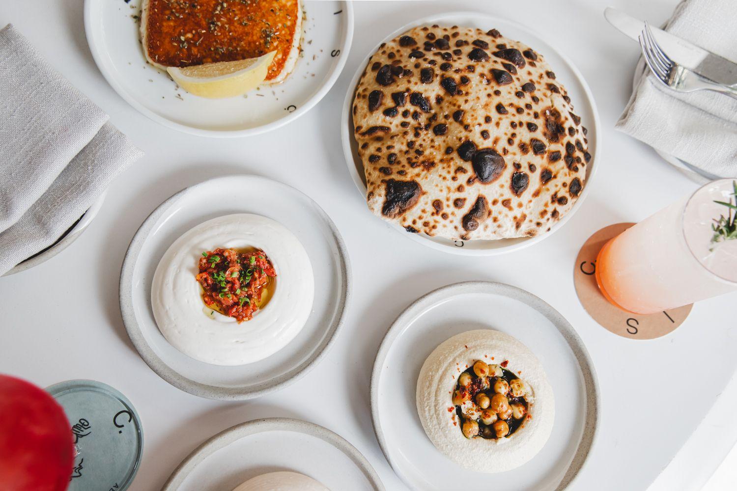 Flat lay of mezze dishes