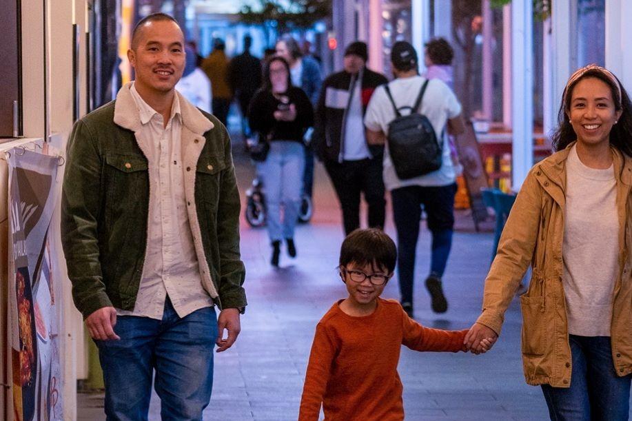 Family walking down the stree