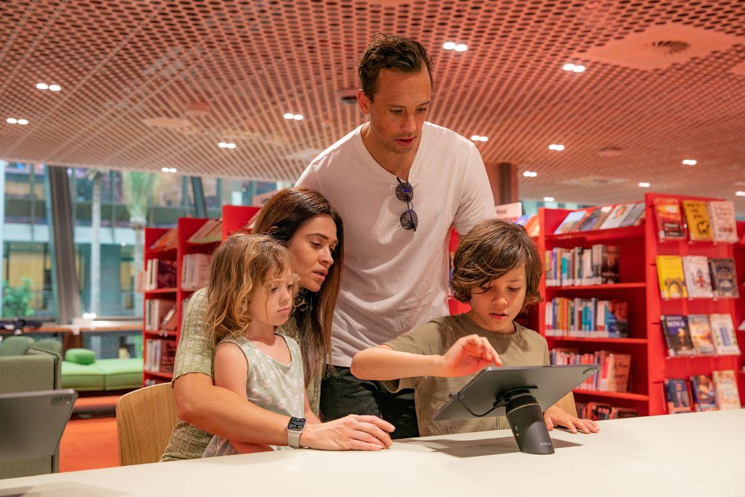 Family in the library