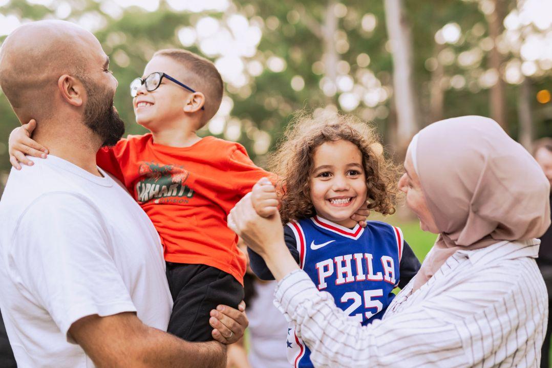 Family smiling and laughing