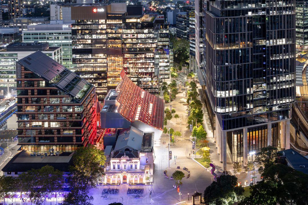 Looking towards a business urban environment with high rise buildings
