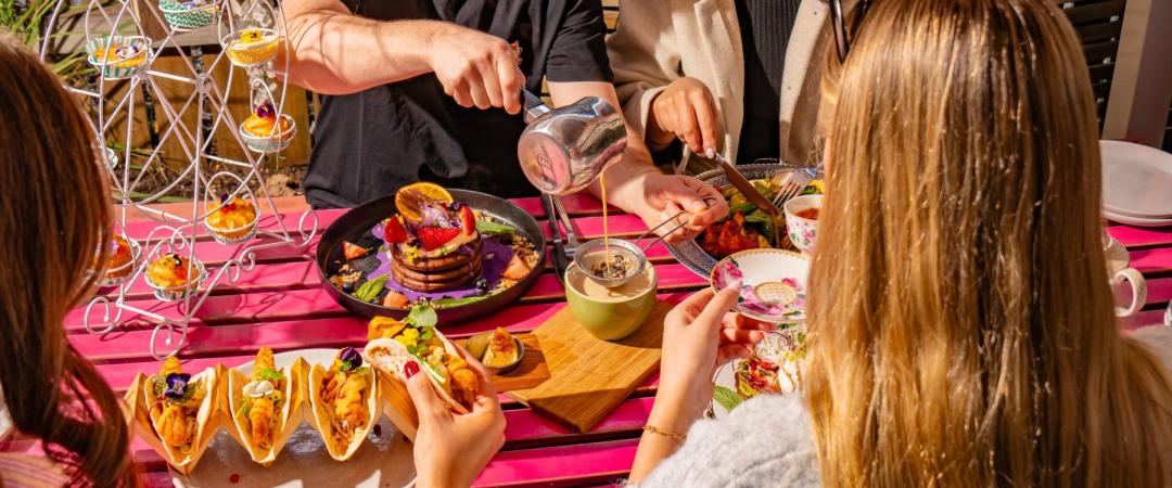 selection of food and drinks on a table