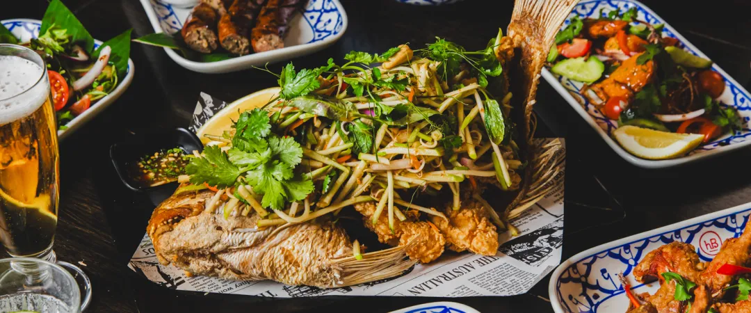 crispy snapper with a mango salad