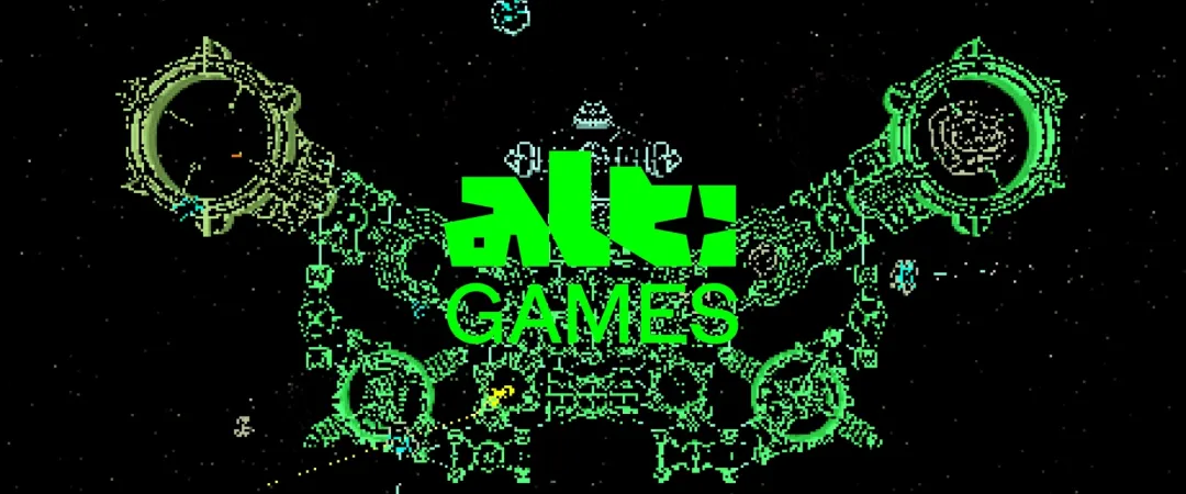 Stylized "ALT: GAMES" logo with neon green circuitry elements on a black background, creating a tech-themed, futuristic vibe.