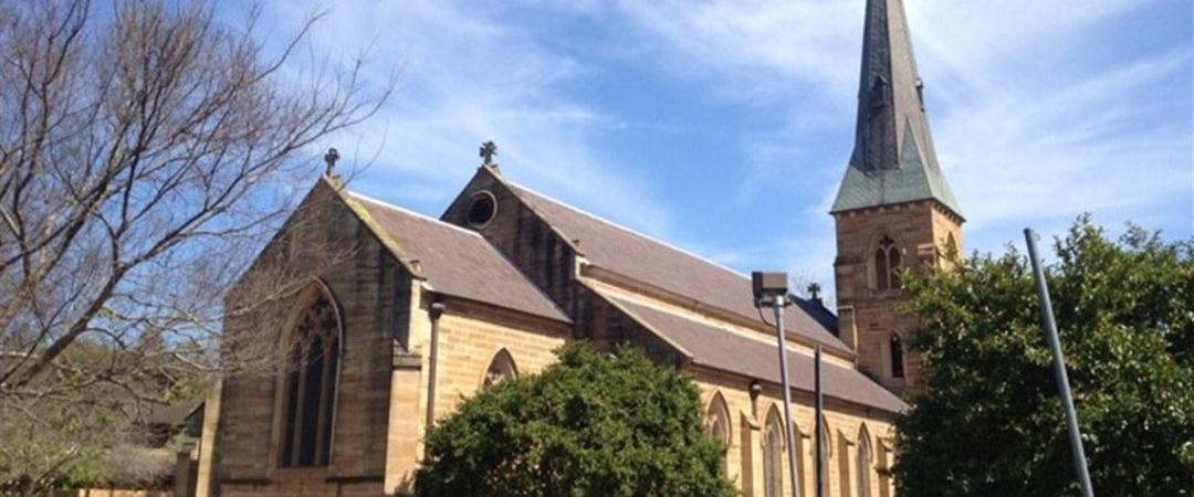 Sandstone church in steeple
