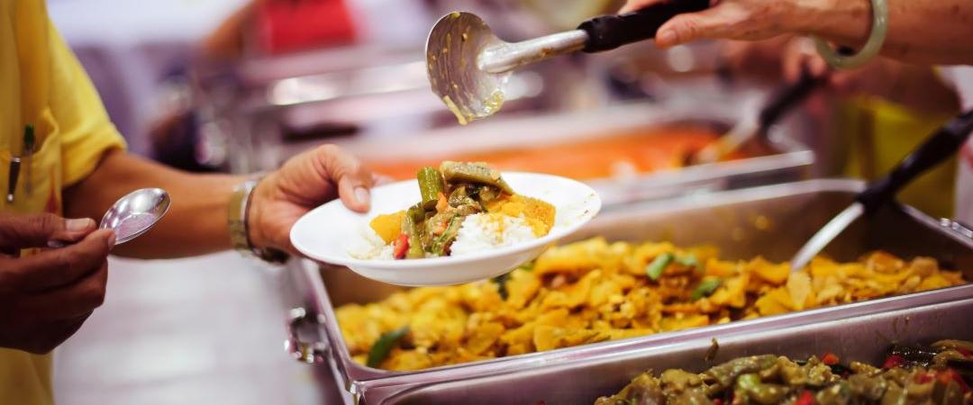 Food in trays being served