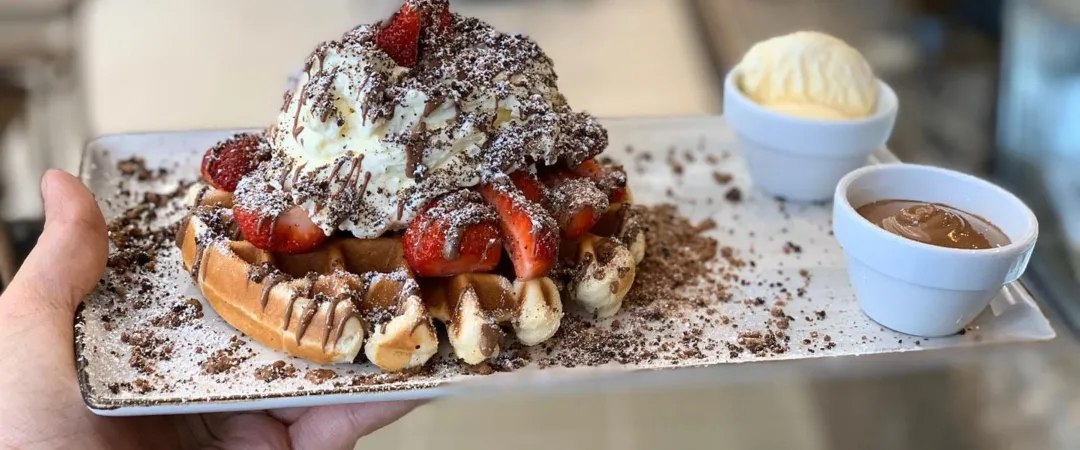 Pancakes with cream and ice cream