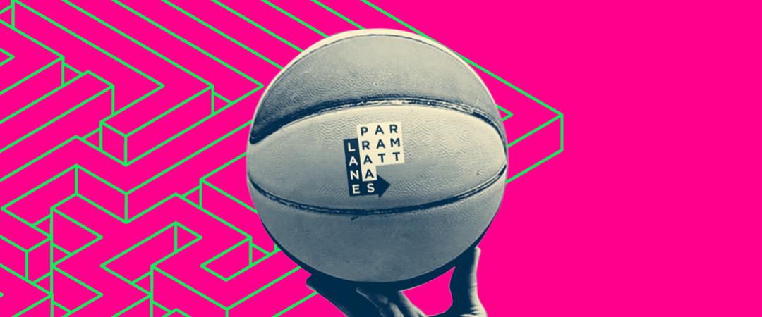 basketball with Parramatta Lanes logo on it