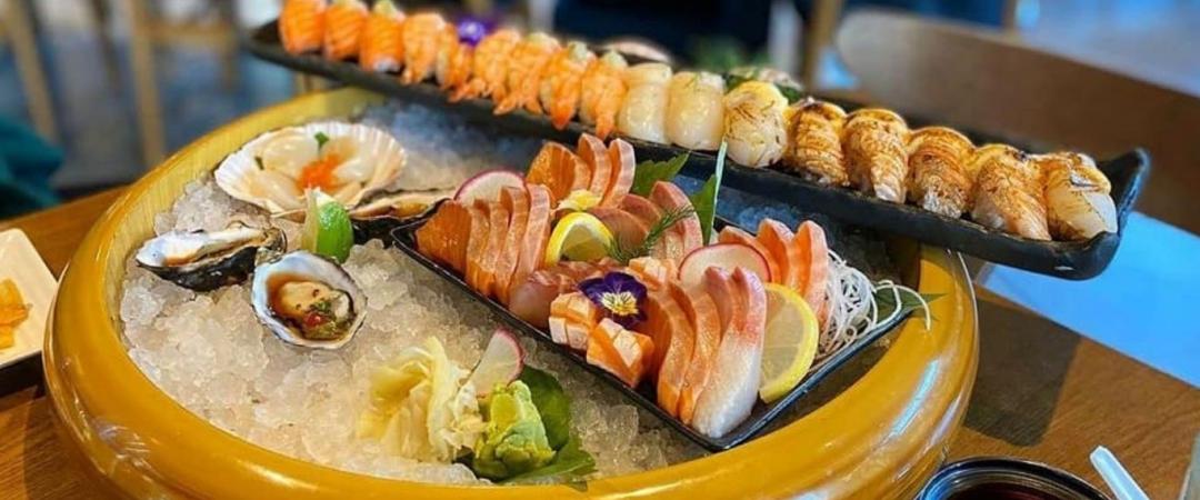 platter of sushi on ice