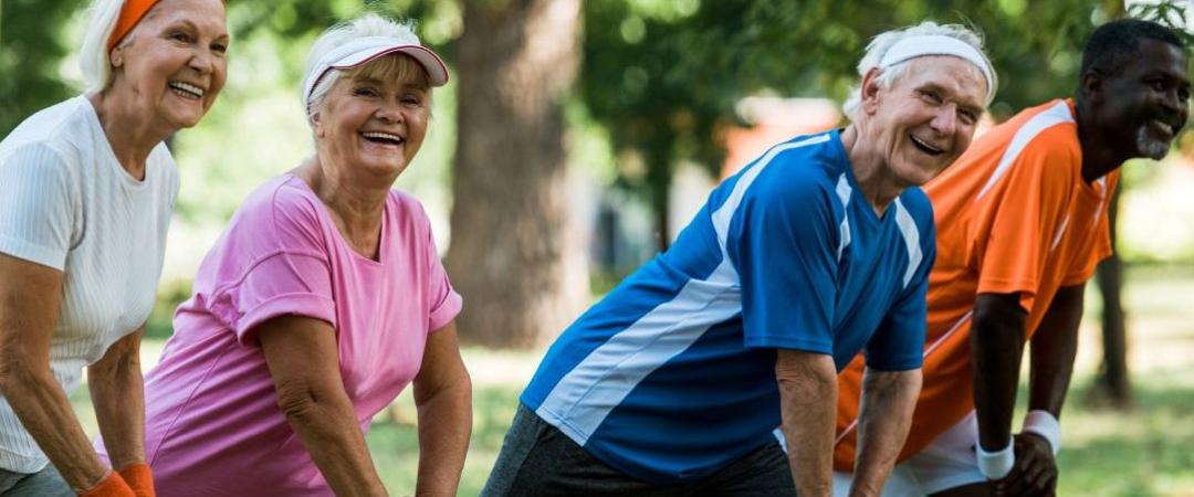 Elderly Women and Men exercising