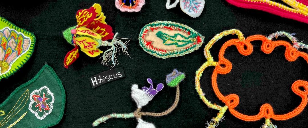 Fabric plants and flowers on felt