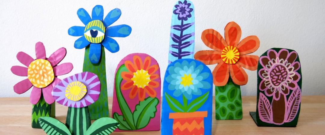 Bright and colourful cardboard flowers
