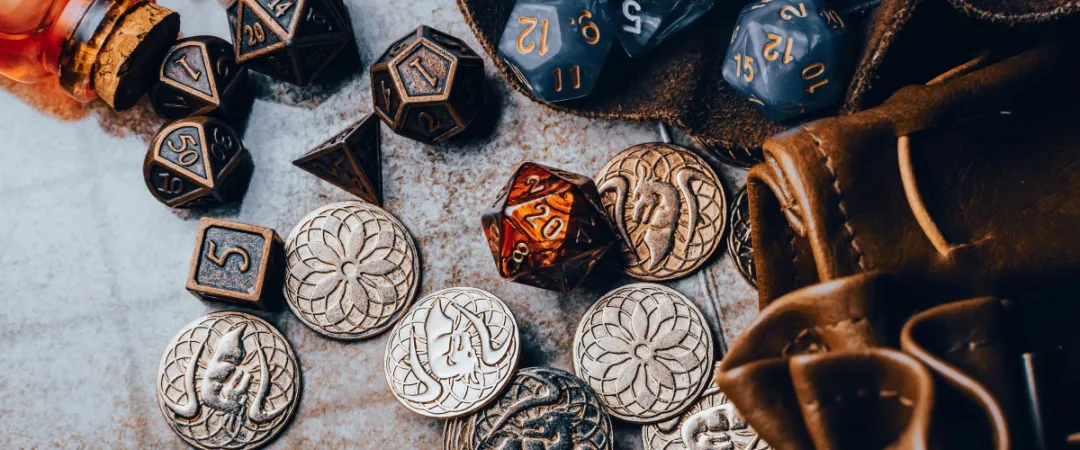 Dice and game counters on table